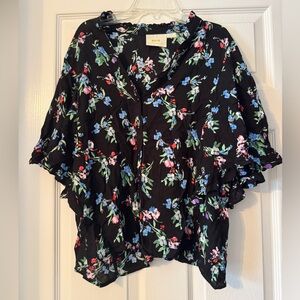 Anthropologie Black Floral Blouse